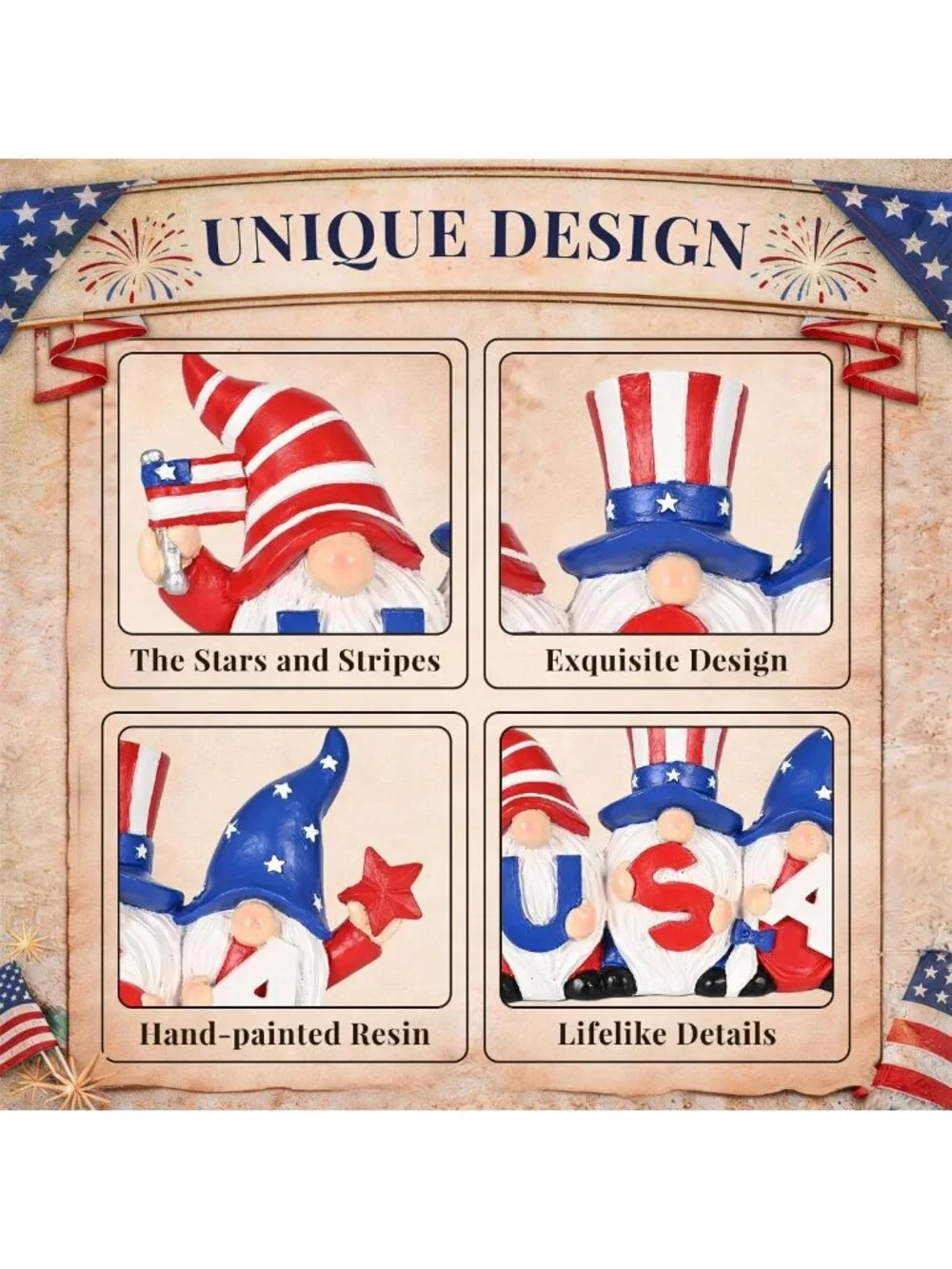Patriotic 4th of July Garden Gnomes - Outdoor Memorial Day Decor, Stars